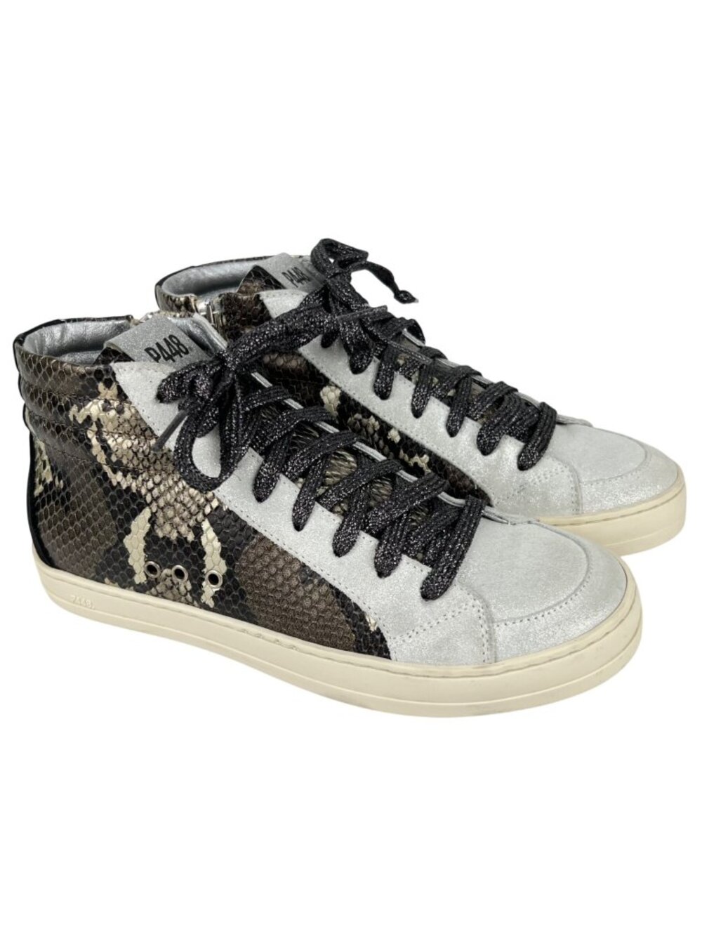 P448 High-Top Sneakers in Black, Gray, Cream with Snake Print